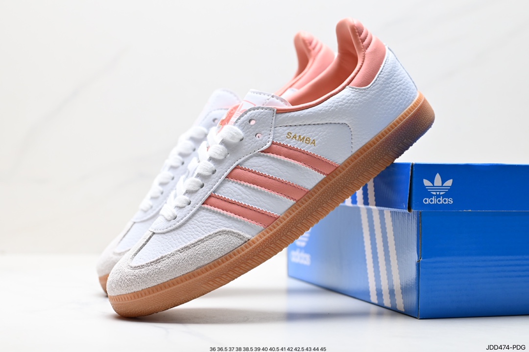 Adidas Originals Samba Vegan OG Samba series gentleman's sneakers ”leather black and white light gray caramel bottom environmental protection logo” IE7013