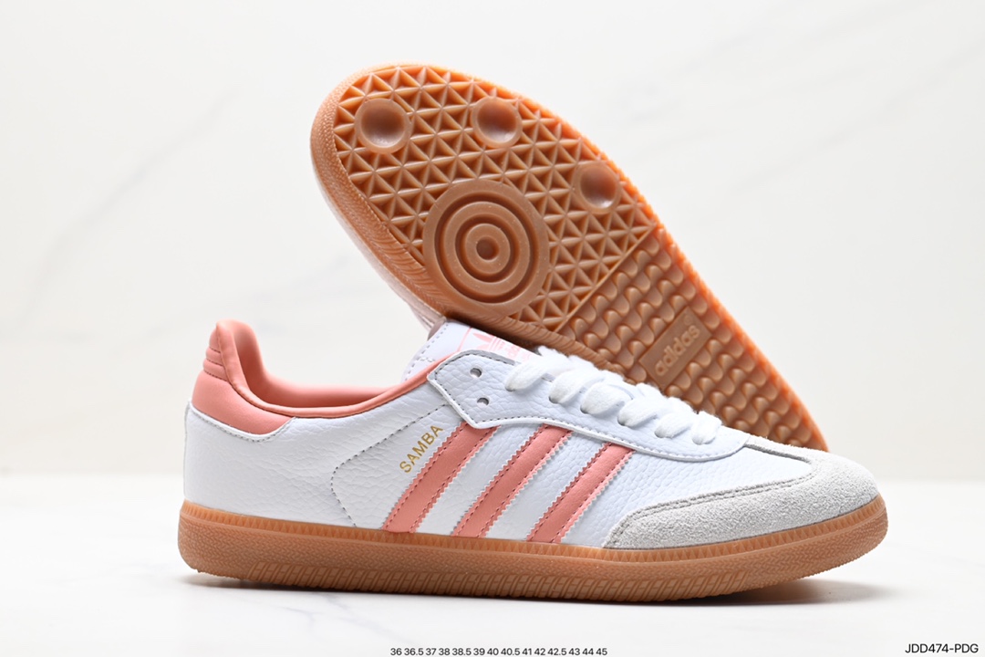 Adidas Originals Samba Vegan OG Samba series gentleman's sneakers ”leather black and white light gray caramel bottom environmental protection logo” IE7013