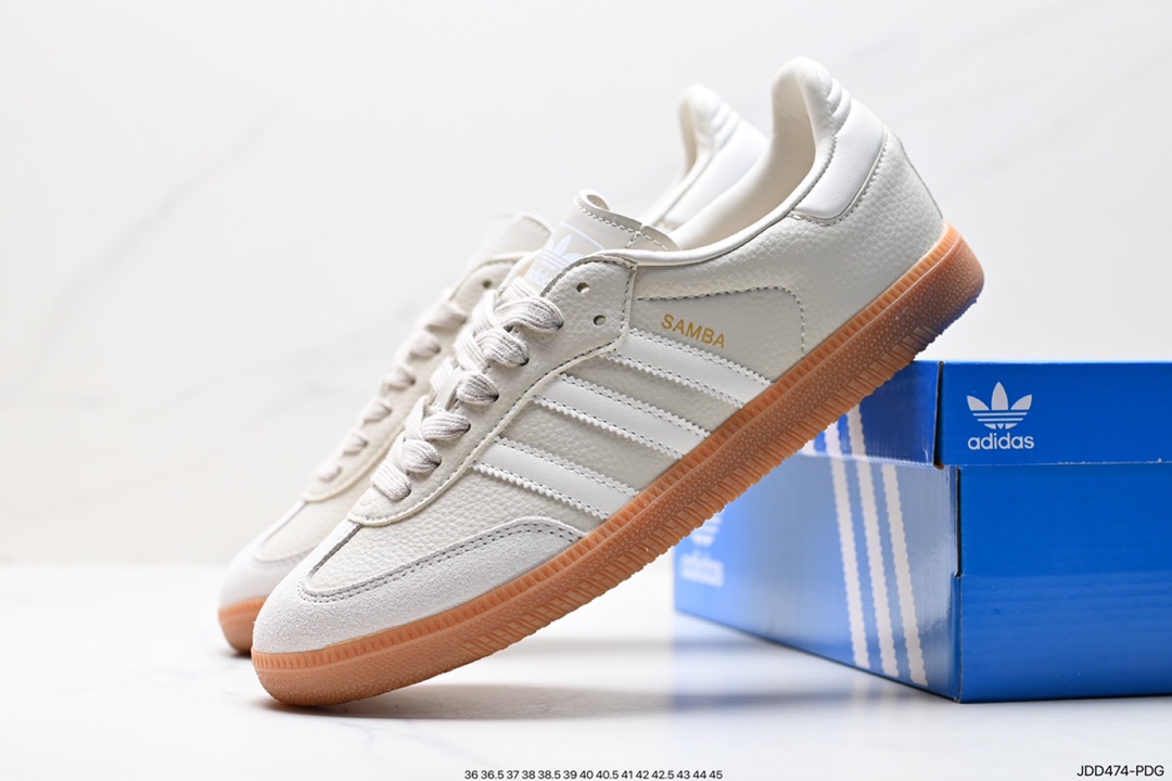 Adidas Originals Samba Vegan OG Samba series gentleman's sneakers ”leather black and white light gray caramel bottom environmental protection logo” IE7013