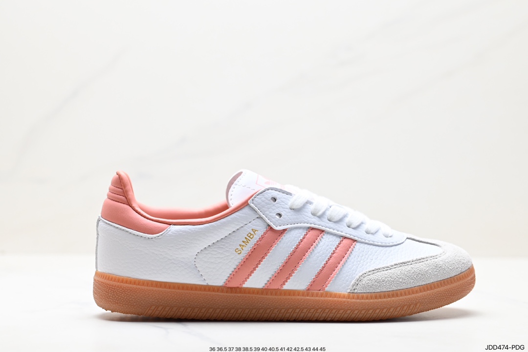 Adidas Originals Samba Vegan OG Samba series gentleman's sneakers ”leather black and white light gray caramel bottom environmental protection logo” IE7013