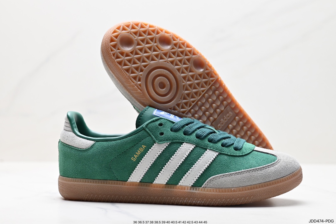 Adidas Originals Samba Vegan OG Samba series gentleman's sneakers ”leather black and white light gray caramel bottom environmental protection logo” IE7013