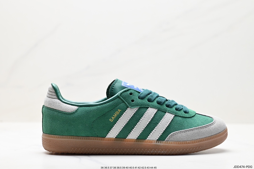 Adidas Originals Samba Vegan OG Samba series gentleman's sneakers ”leather black and white light gray caramel bottom environmental protection logo” IE7013