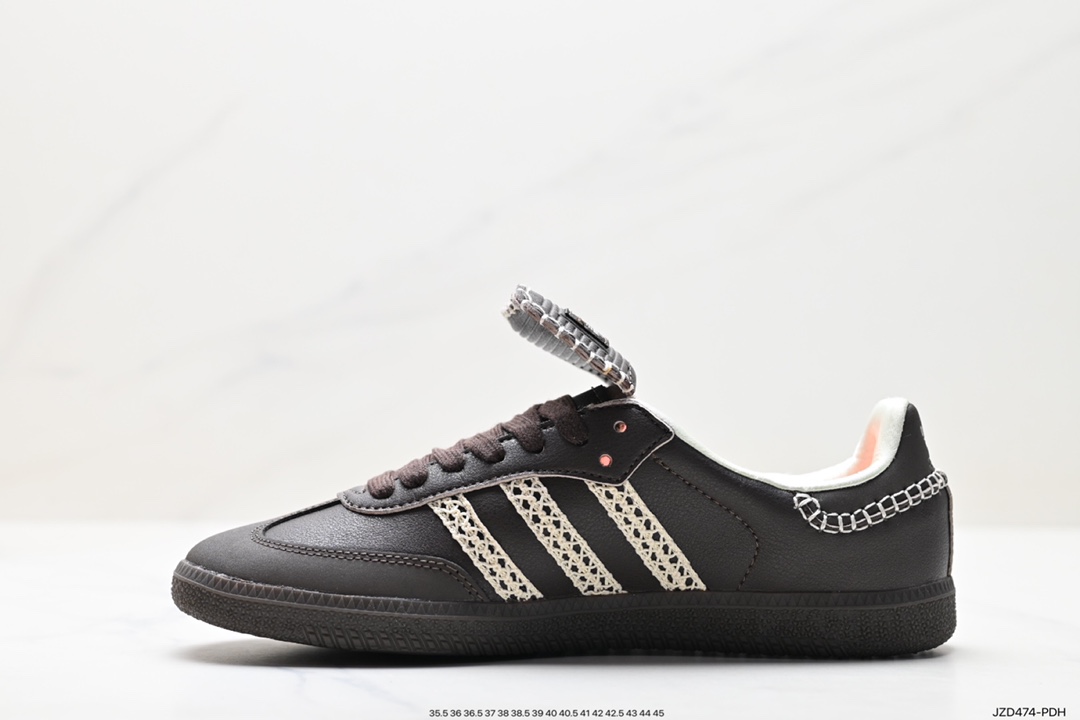 Adidas Originals Samba Vegan OG Samba series sneakers ”leather black and white light gray caramel bottom environmental protection logo” 034563