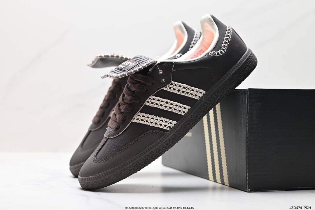 Adidas Originals Samba Vegan OG Samba series sneakers ”leather black and white light gray caramel bottom environmental protection logo” 034563