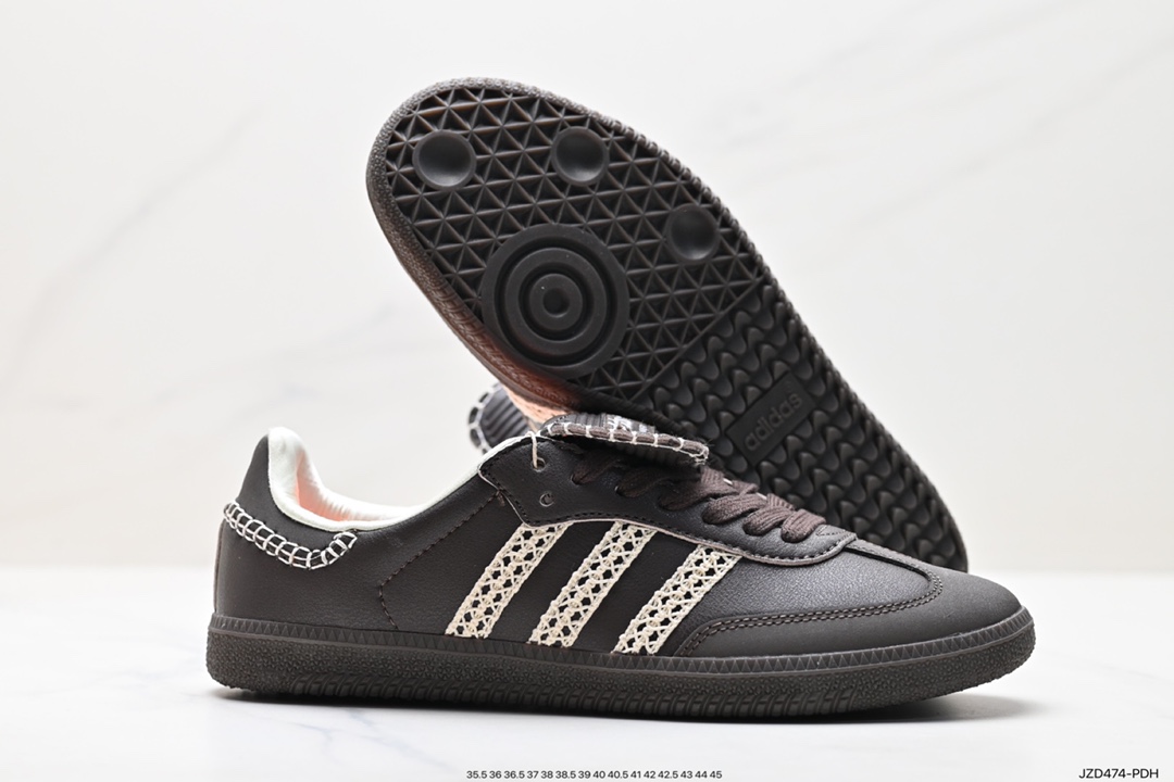 Adidas Originals Samba Vegan OG Samba series sneakers ”leather black and white light gray caramel bottom environmental protection logo” 034563