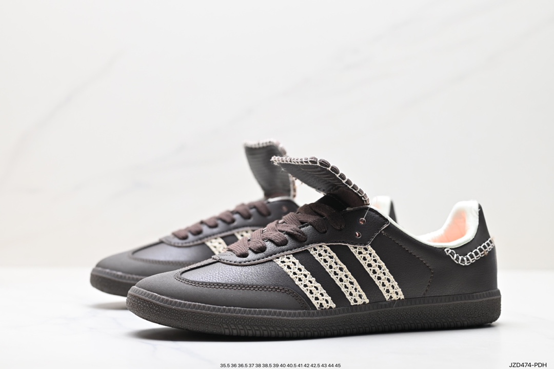 Adidas Originals Samba Vegan OG Samba series sneakers ”leather black and white light gray caramel bottom environmental protection logo” 034563