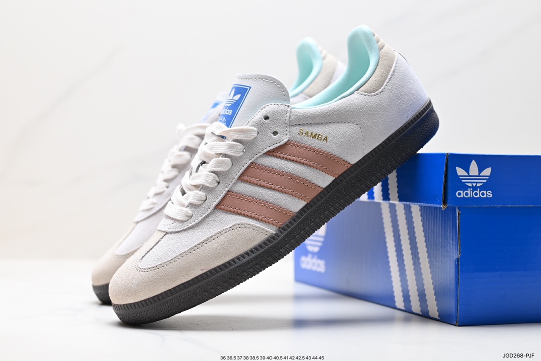 Adidas Originals Samba Vegan OG Samba Sneakers ”Leather Black and White Light Gray Caramel Bottom Environmental Protection Logo” ID2047