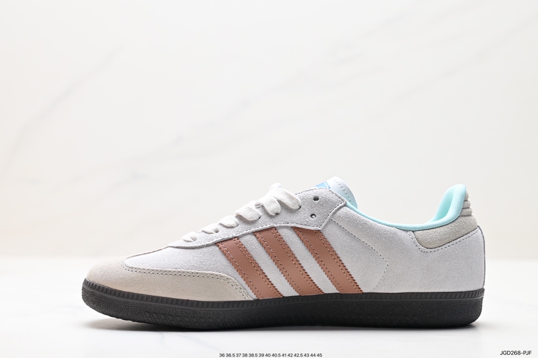 Adidas Originals Samba Vegan OG Samba Sneakers ”Leather Black and White Light Gray Caramel Bottom Environmental Protection Logo” ID2047