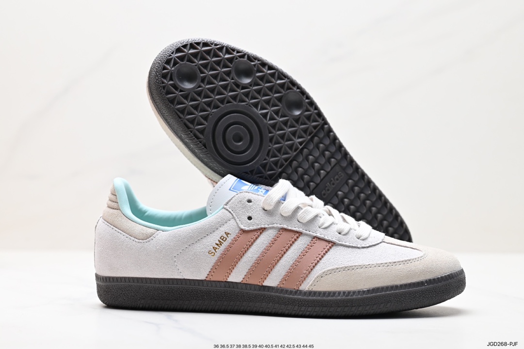 Adidas Originals Samba Vegan OG Samba Sneakers ”Leather Black and White Light Gray Caramel Bottom Environmental Protection Logo” ID2047