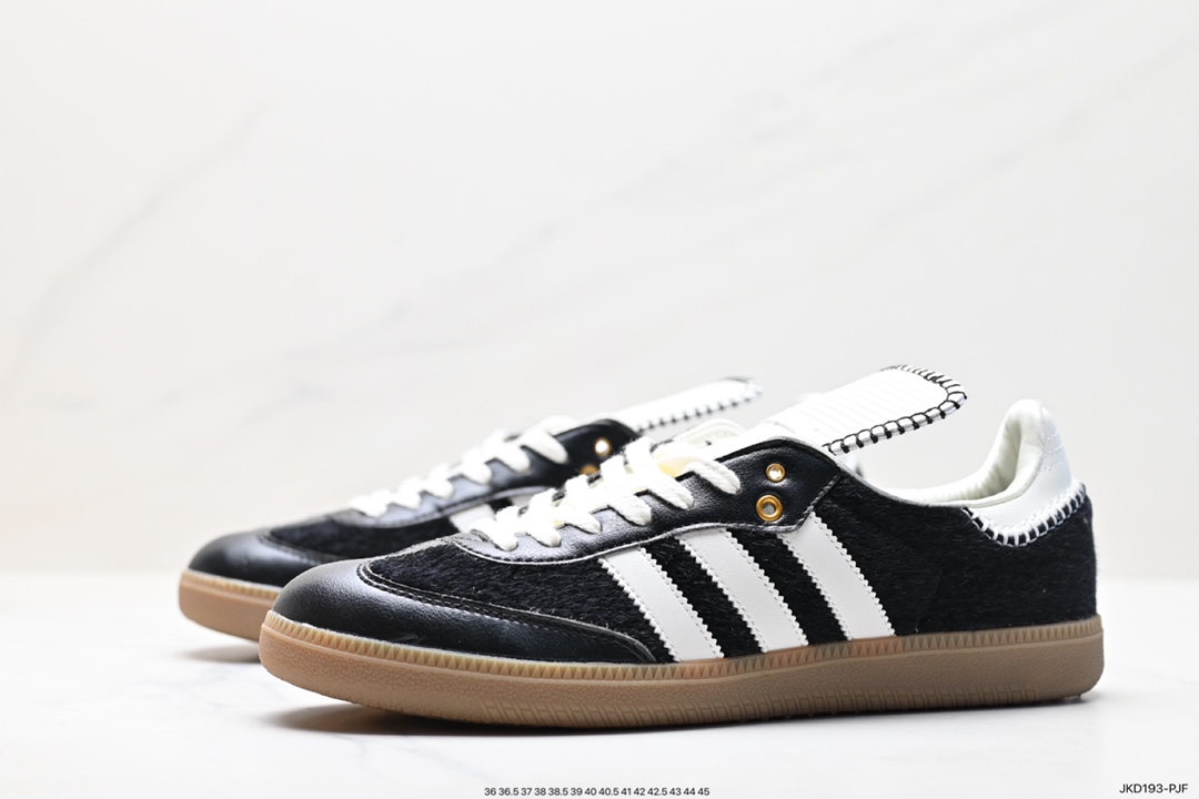 Adidas Originals Samba Vegan OG Samba Sneakers ”Leather Black and White Light Gray Caramel Bottom Environmental Protection Logo IE0580