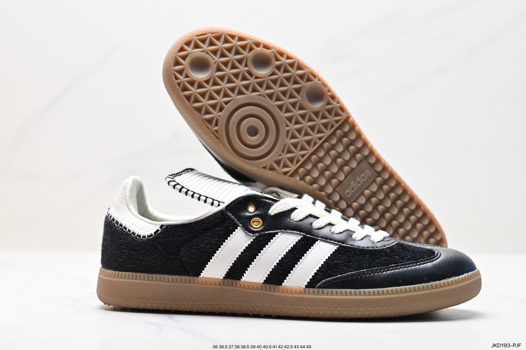 Adidas Originals Samba Vegan OG Samba Sneakers ”Leather Black and White Light Gray Caramel Bottom Environmental Protection Logo IE0580