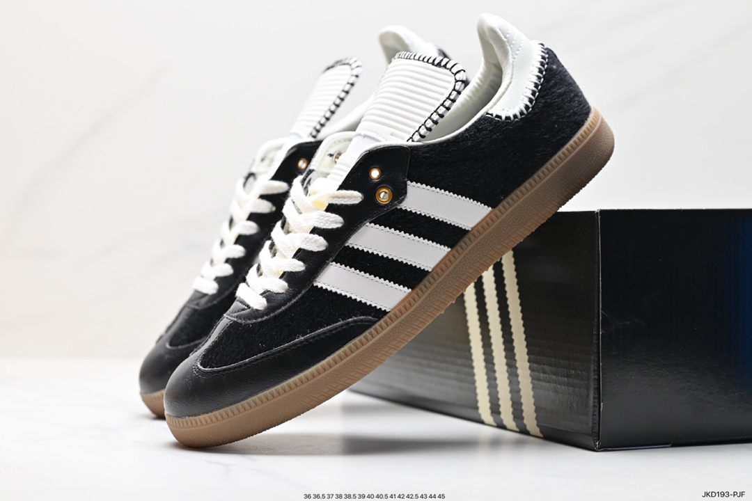 Adidas Originals Samba Vegan OG Samba Sneakers ”Leather Black and White Light Gray Caramel Bottom Environmental Protection Logo IE0580