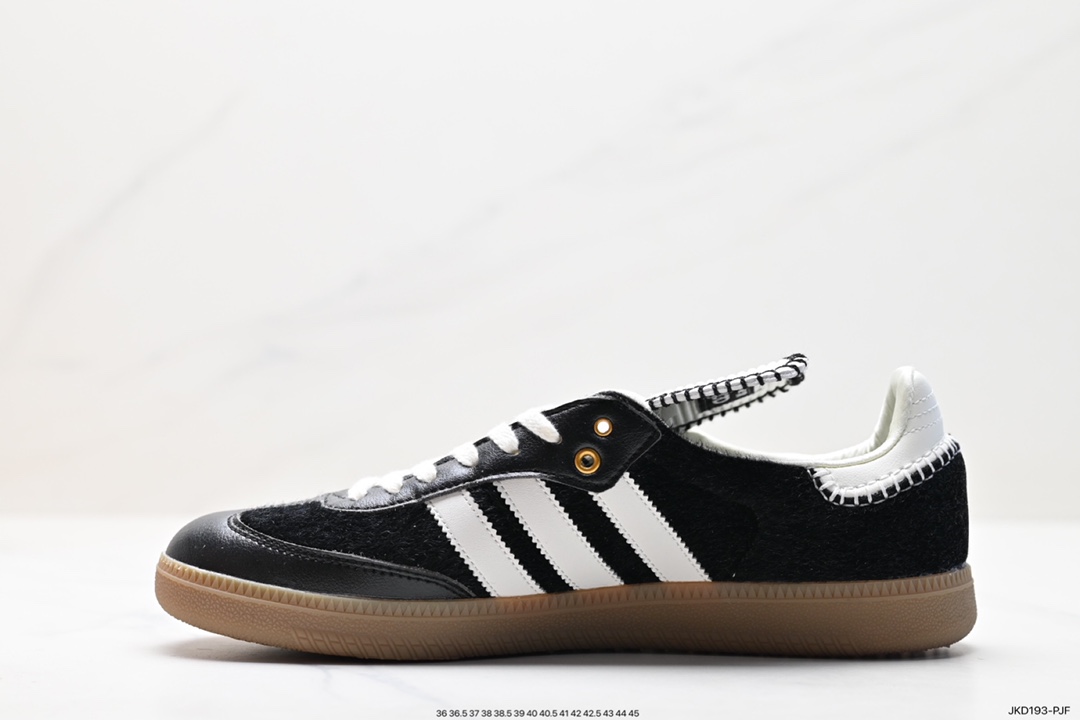 Adidas Originals Samba Vegan OG Samba Sneakers ”Leather Black and White Light Gray Caramel Bottom Environmental Protection Logo IE0580