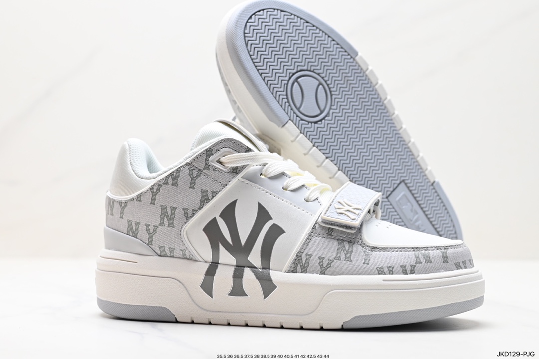 MLB Chunky Liner New York Yankees Senior Shoes Series Low-top Daddy Style Lightweight Height-enhancing Thick-soled All-match Casual Sports Jogging Shoes ”Leather White and Black NY Print” 3ASXCDM3N (GP006)