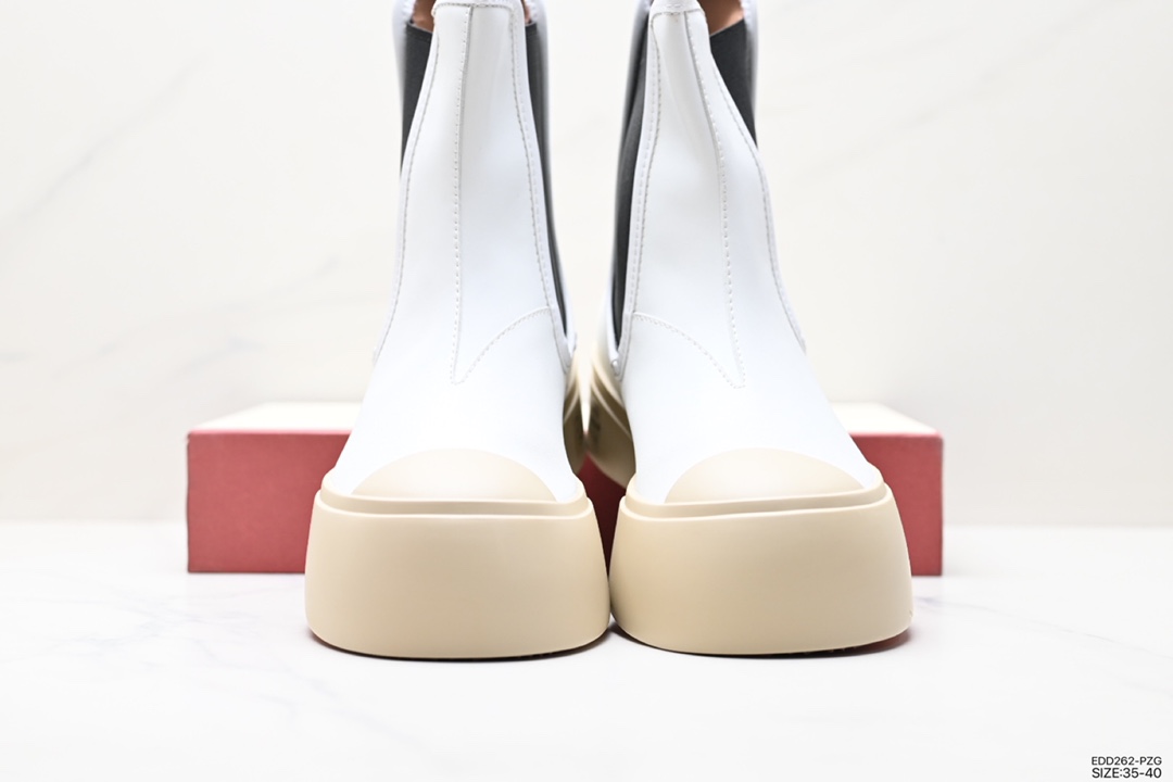 Marni Pablo Leather Chelsea Boots Pablo series mid-cut height-enhancing leather boots ”white, black, beige, red LOGO” TCZW000502P272200W01