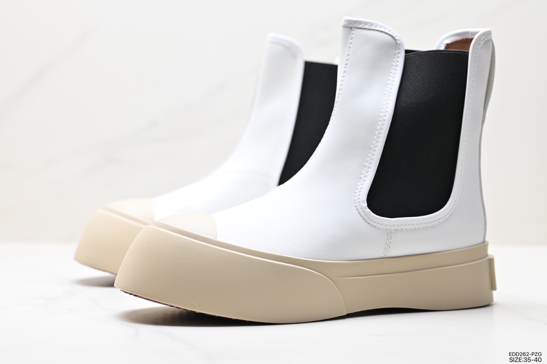 Marni Pablo Leather Chelsea Boots Pablo series mid-cut height-enhancing leather boots ”white, black, beige, red LOGO” TCZW000502P272200W01