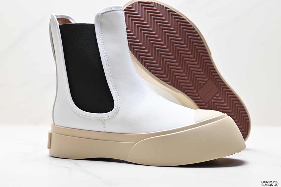 Marni Pablo Leather Chelsea Boots Pablo series mid-cut height-enhancing leather boots ”white, black, beige, red LOGO” TCZW000502P272200W01