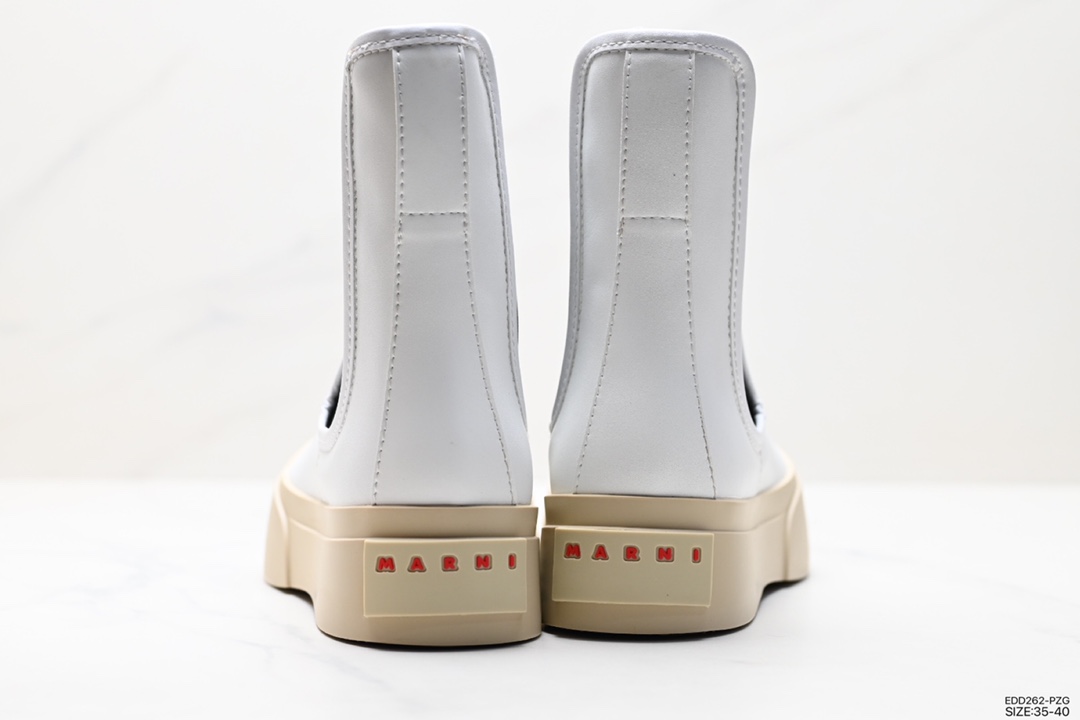 Marni Pablo Leather Chelsea Boots Pablo series mid-cut height-enhancing leather boots ”white, black, beige, red LOGO” TCZW000502P272200W01