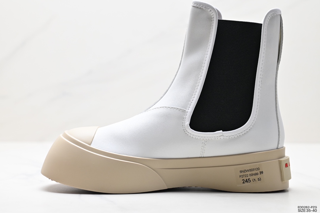 Marni Pablo Leather Chelsea Boots Pablo series mid-cut height-enhancing leather boots ”white, black, beige, red LOGO” TCZW000502P272200W01