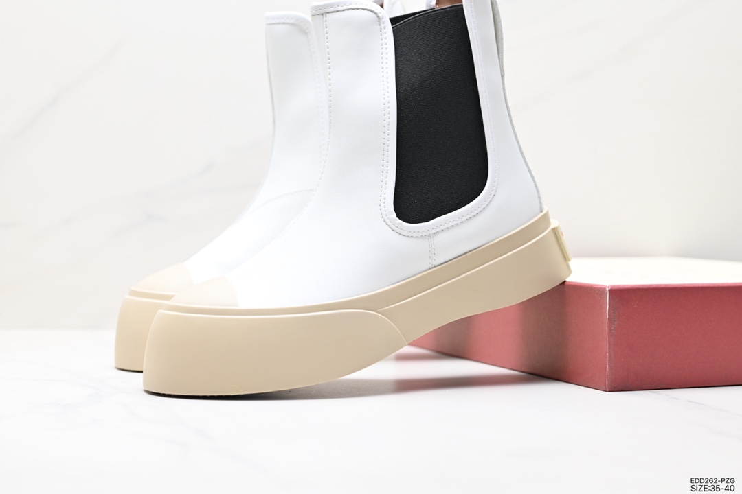 Marni Pablo Leather Chelsea Boots Pablo series mid-cut height-enhancing leather boots ”white, black, beige, red LOGO” TCZW000502P272200W01