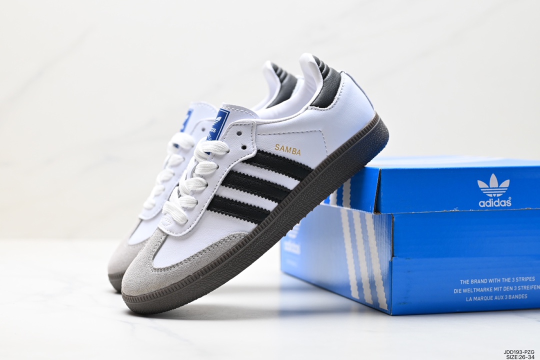 Children's shoes Adidas Originals Samba Vegan OG Samba dance shoes ”leather black and white light gray caramel bottom environmental protection logo” FX9042