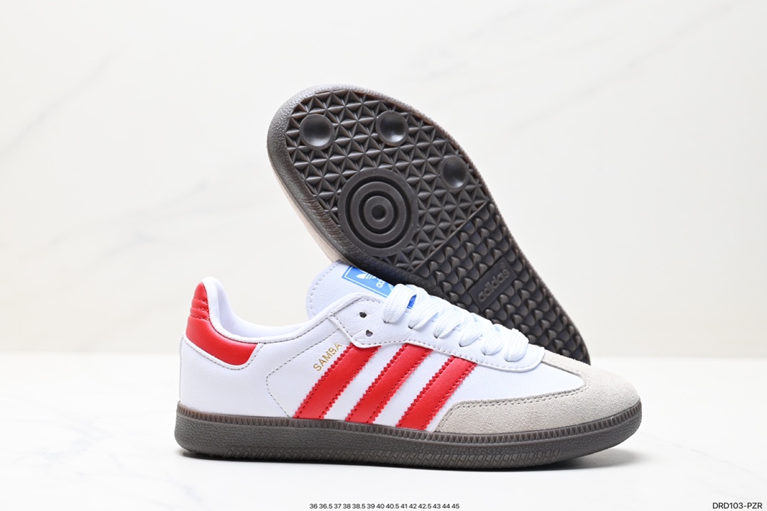 Adidas Originals Samba Vegan OG Samba Sneakers ”Leather Black and White Light Gray Caramel Bottom Environmental Protection Logo” IG1025