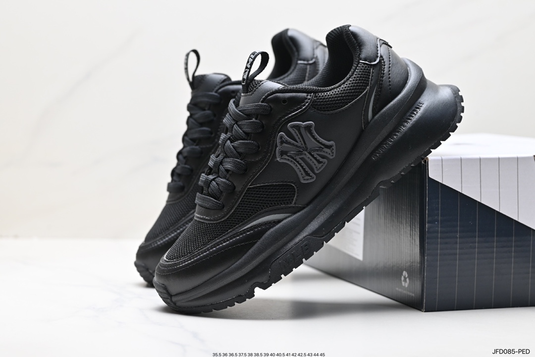 Korea Limited Release NY Yankees Limited x MLB Big Ball Chunky Mesh Thick-soled Daddy Jogging Shoes ”Mesh Ivory White Black NY Print” 3ASHCRL3N (GP003)