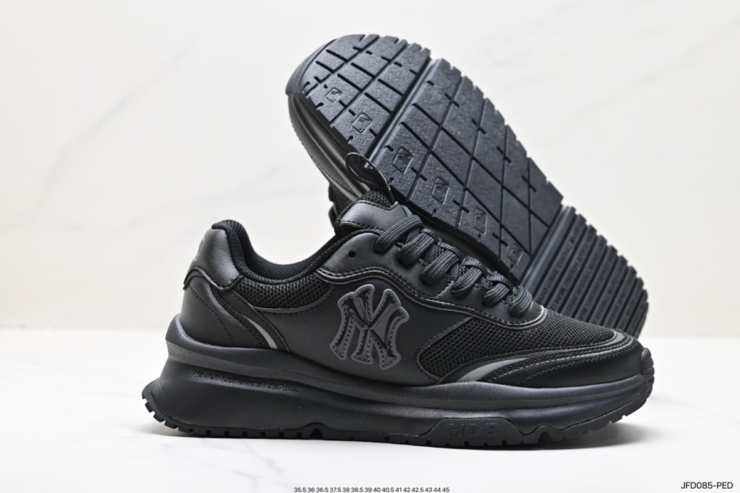 Korea Limited Release NY Yankees Limited x MLB Big Ball Chunky Mesh Thick-soled Daddy Jogging Shoes ”Mesh Ivory White Black NY Print” 3ASHCRL3N (GP003)