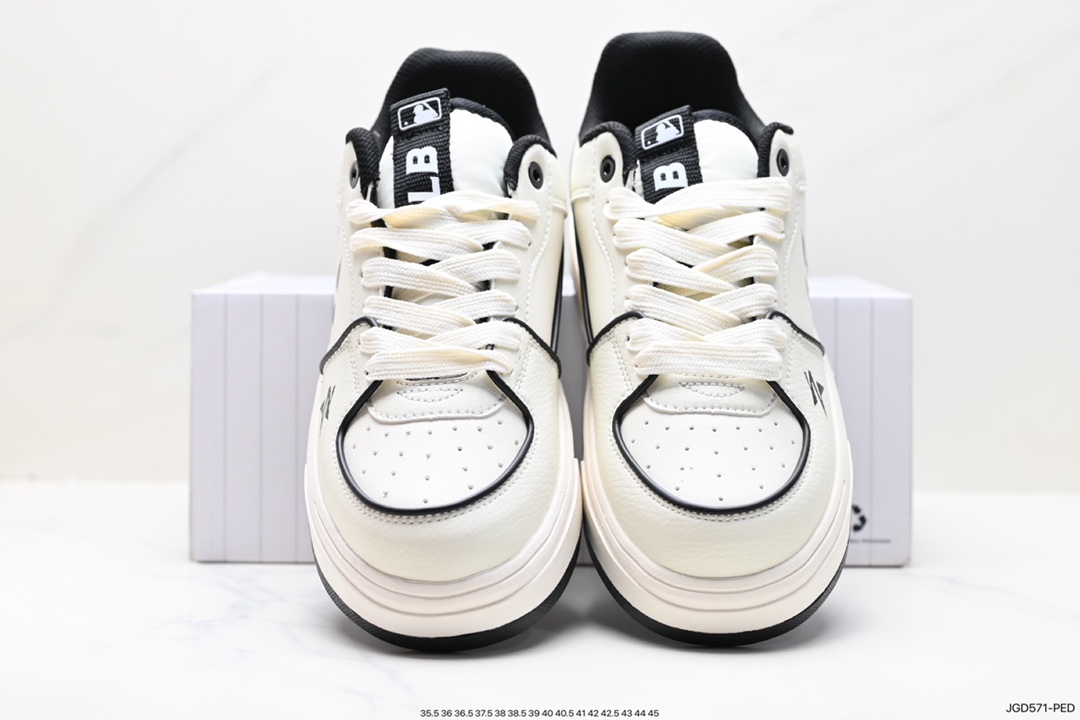 Korea Limited Release NY Yankees Limited x MLB Big Ball Chunky Mesh Thick-soled Daddy Jogging Shoes ”Mesh Ivory White Black NY Print” 3ASXCA12N (G001)