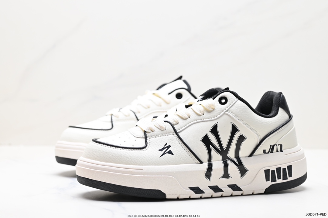 Korea Limited Release NY Yankees Limited x MLB Big Ball Chunky Mesh Thick-soled Daddy Jogging Shoes ”Mesh Ivory White Black NY Print” 3ASXCA12N (G001)