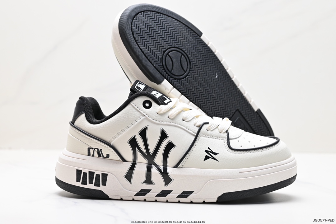 Korea Limited Release NY Yankees Limited x MLB Big Ball Chunky Mesh Thick-soled Daddy Jogging Shoes ”Mesh Ivory White Black NY Print” 3ASXCA12N (G001)