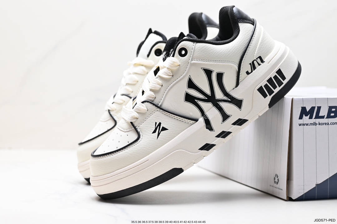 Korea Limited Release NY Yankees Limited x MLB Big Ball Chunky Mesh Thick-soled Daddy Jogging Shoes ”Mesh Ivory White Black NY Print” 3ASXCA12N (G001)