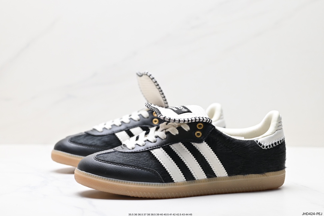 Adidas Originals Samba Vegan OG Samba Sneakers ”Leather Black and White Light Gray Caramel Bottom Environmental Protection Logo IE0580