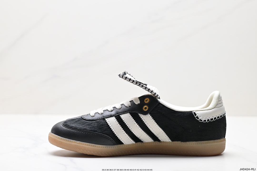 Adidas Originals Samba Vegan OG Samba Sneakers ”Leather Black and White Light Gray Caramel Bottom Environmental Protection Logo IE0580