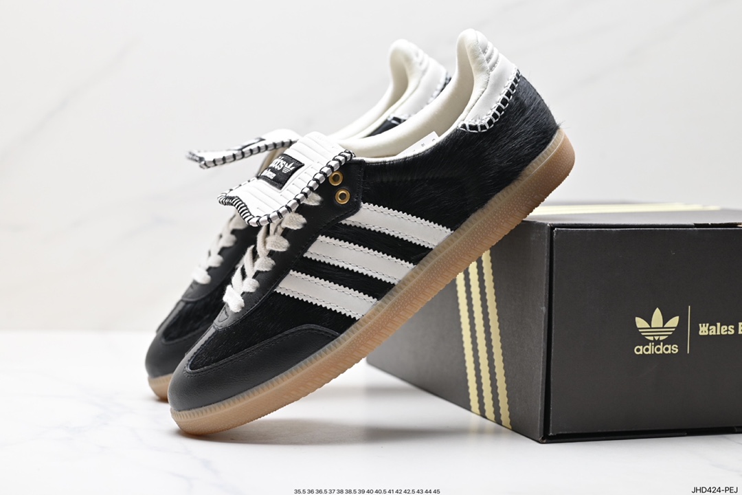 Adidas Originals Samba Vegan OG Samba Sneakers ”Leather Black and White Light Gray Caramel Bottom Environmental Protection Logo IE0580