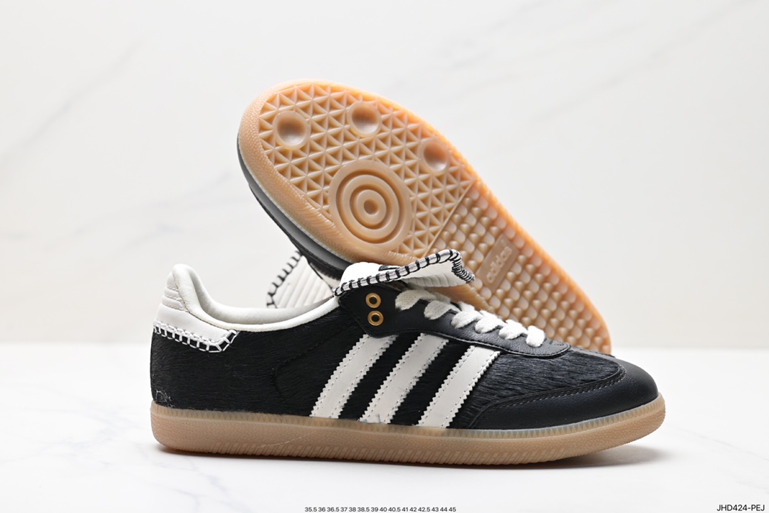 Adidas Originals Samba Vegan OG Samba Sneakers ”Leather Black and White Light Gray Caramel Bottom Environmental Protection Logo IE0580