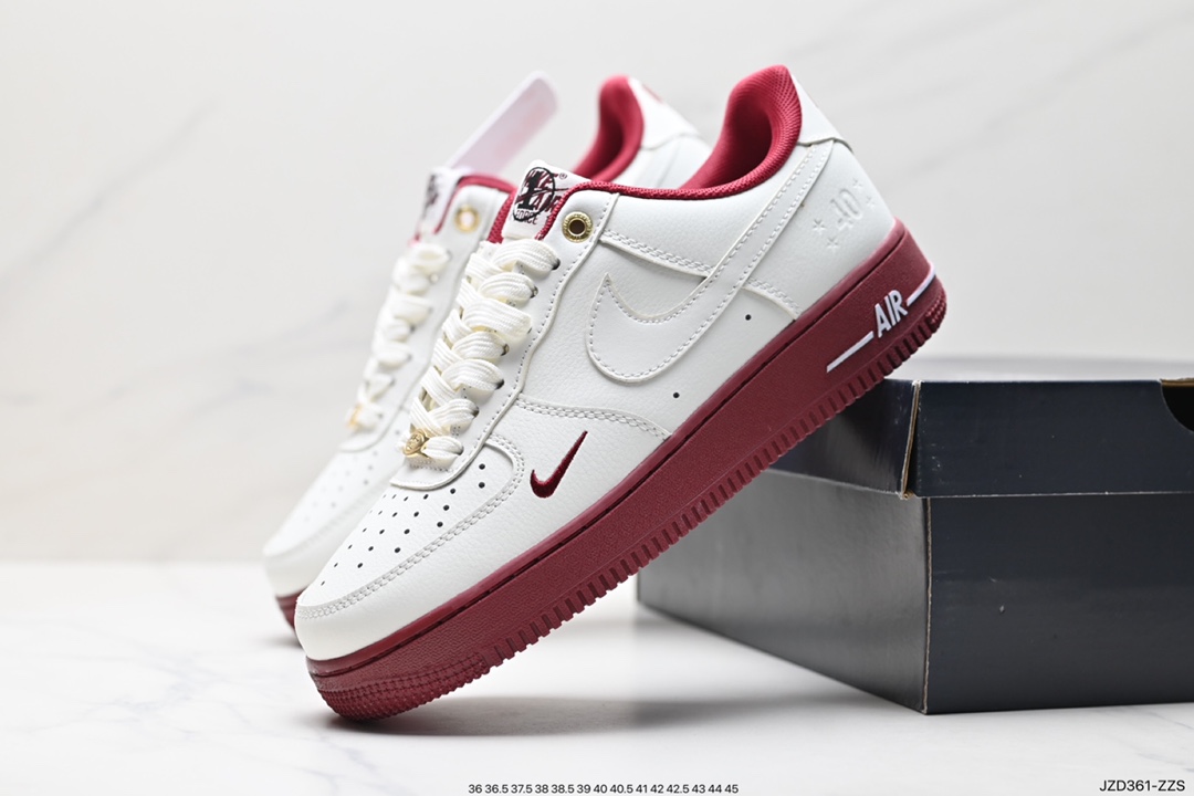 140 Nike Air Force 1 Low 40周年米白酒红 空军一号低帮运动休闲板鞋 DQ7582-100