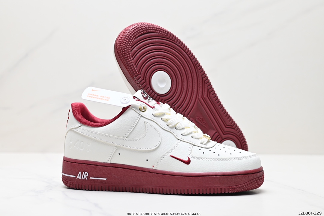 140 Nike Air Force 1 Low 40周年米白酒红 空军一号低帮运动休闲板鞋 DQ7582-100