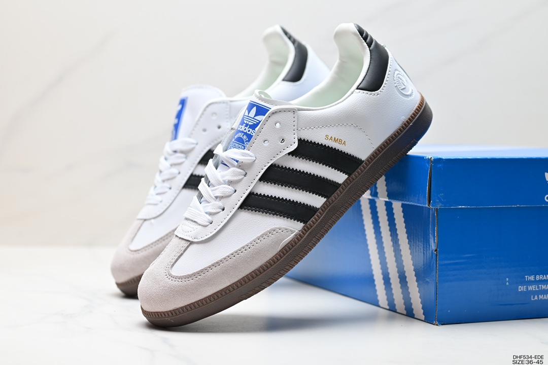 95 阿迪达斯三叶草Adidas Originals Samba Vegan OG”SPD”桑巴舞板鞋“银雾公主蕾丝边焦糖底” FW2427