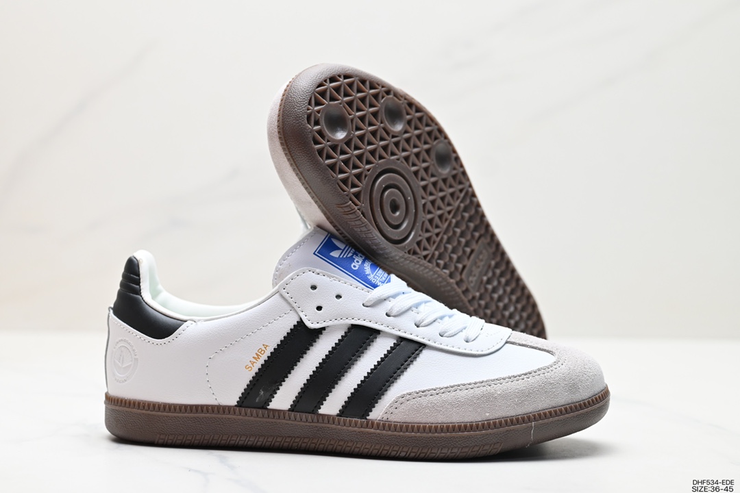 95 阿迪达斯三叶草Adidas Originals Samba Vegan OG”SPD”桑巴舞板鞋“银雾公主蕾丝边焦糖底” FW2427