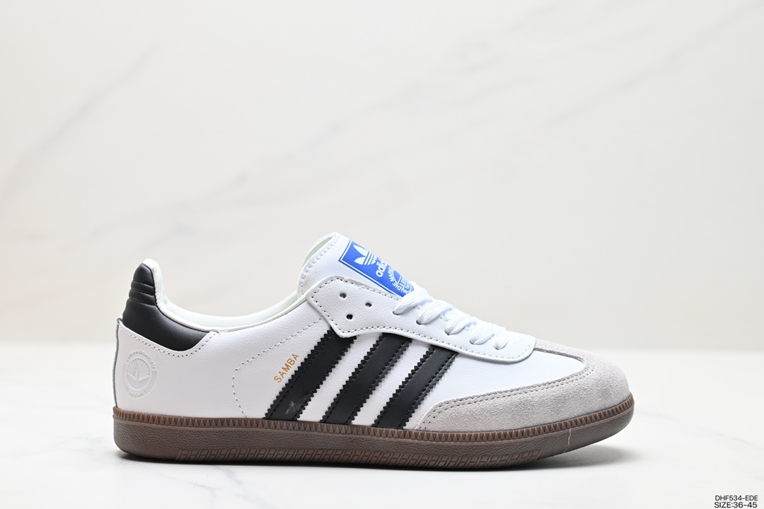 95 阿迪达斯三叶草Adidas Originals Samba Vegan OG”SPD”桑巴舞板鞋“银雾公主蕾丝边焦糖底” FW2427