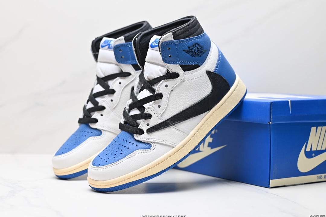 160 Travis Scott x Fragment x Air Jordan 1 Low“Military Blue”闪电倒钩高帮整鞋