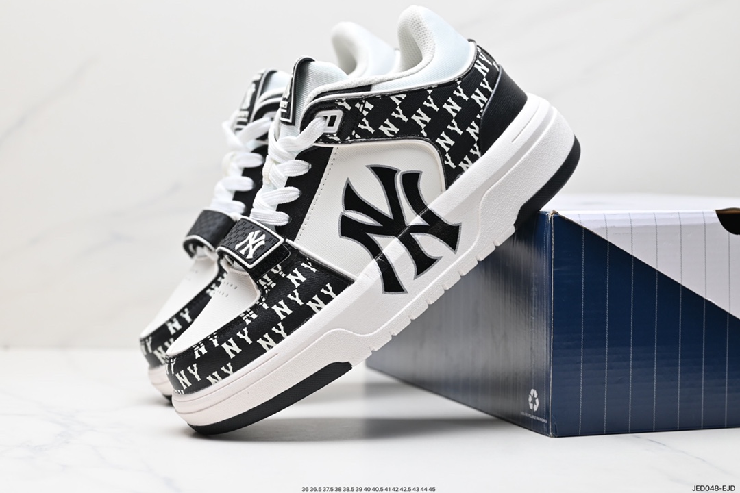 150  MLB Chunky Liner New York Yankees学长鞋系列慢跑鞋“皮革白黑NY印花”3ASXLM13N
