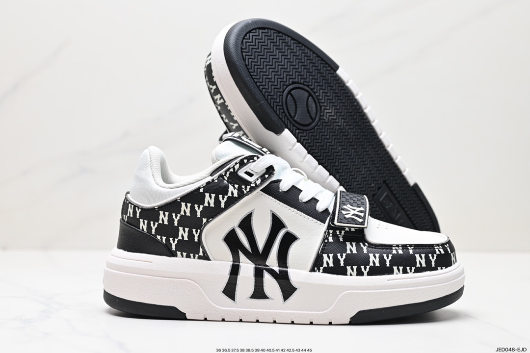 150  MLB Chunky Liner New York Yankees学长鞋系列慢跑鞋“皮革白黑NY印花”3ASXLM13N