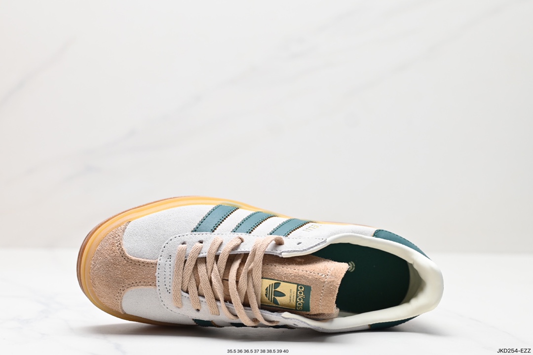 160 Adidas Originals Gazelle Bold W 羚羊松糕系列“翻毛白绿生胶底" 三叶草厚 ID7056