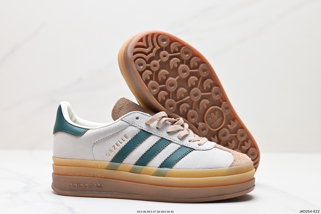 160 Adidas Originals Gazelle Bold W 羚羊松糕系列“翻毛白绿生胶底" 三叶草厚 ID7056