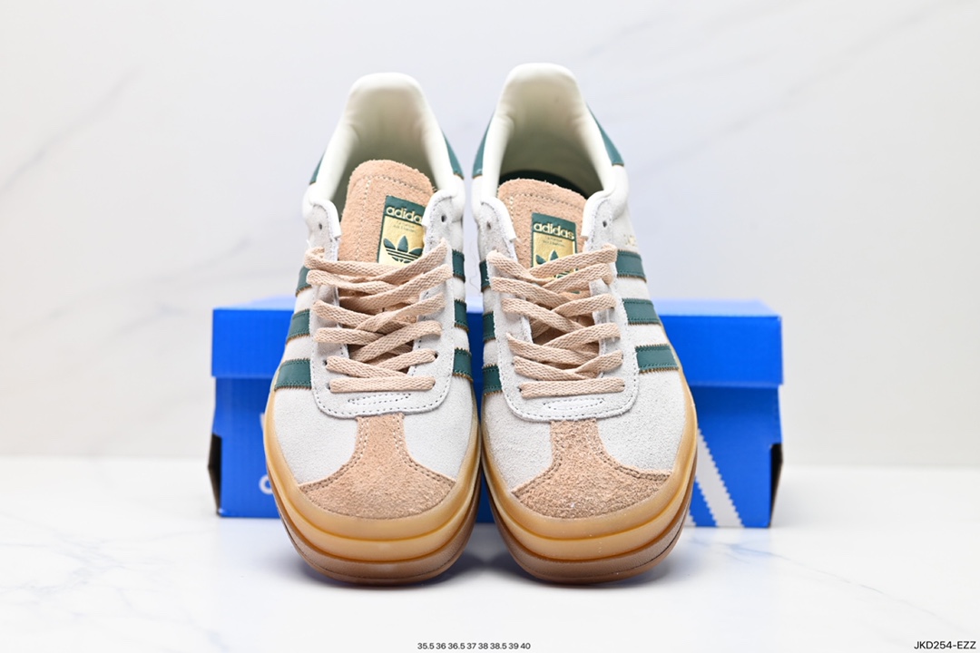 160 Adidas Originals Gazelle Bold W 羚羊松糕系列“翻毛白绿生胶底" 三叶草厚 ID7056