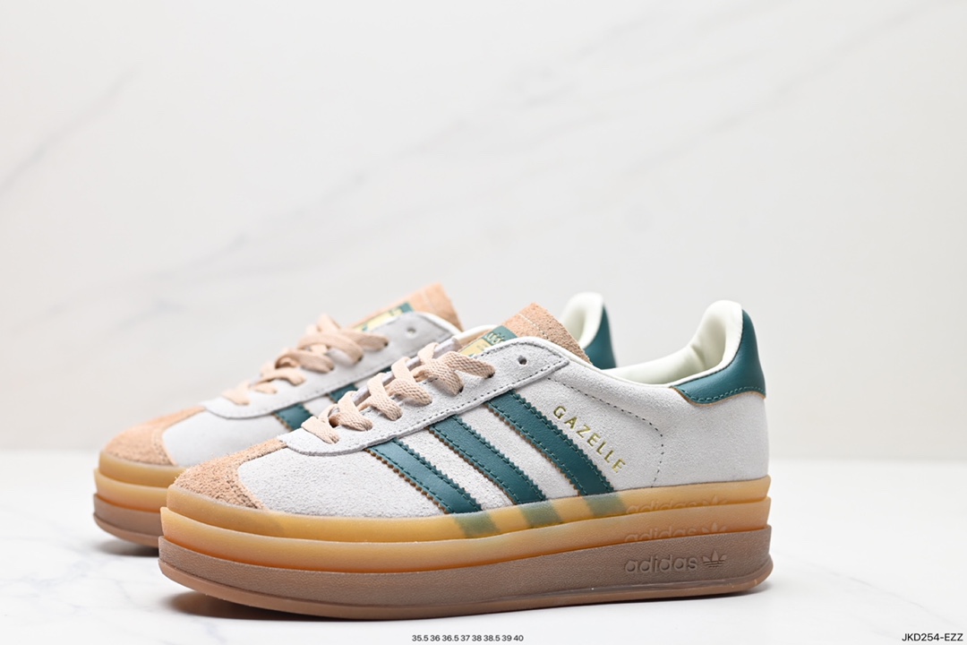 160 Adidas Originals Gazelle Bold W 羚羊松糕系列“翻毛白绿生胶底" 三叶草厚 ID7056