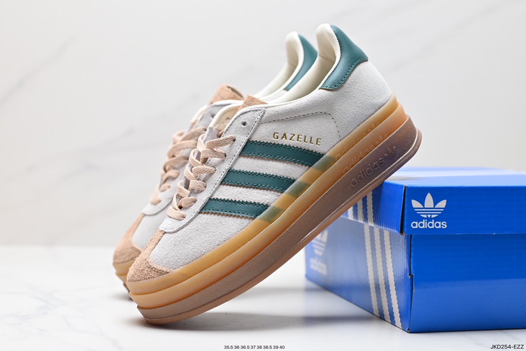 160 Adidas Originals Gazelle Bold W 羚羊松糕系列“翻毛白绿生胶底" 三叶草厚 ID7056