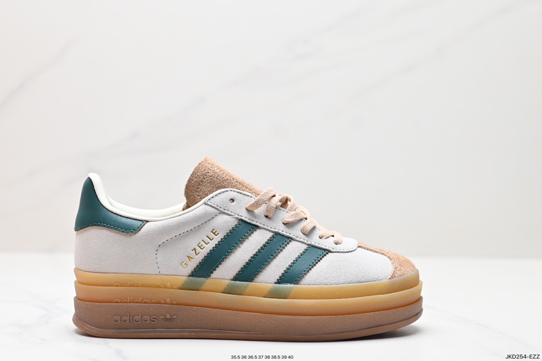 160 Adidas Originals Gazelle Bold W 羚羊松糕系列“翻毛白绿生胶底” 三叶草厚 ID7056